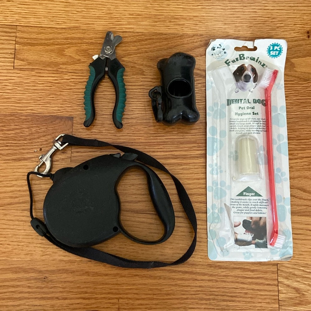 Dog Bundle Preloved Retractable Leash/Nail Clippers/ Waste Carrier/ ToothBrush